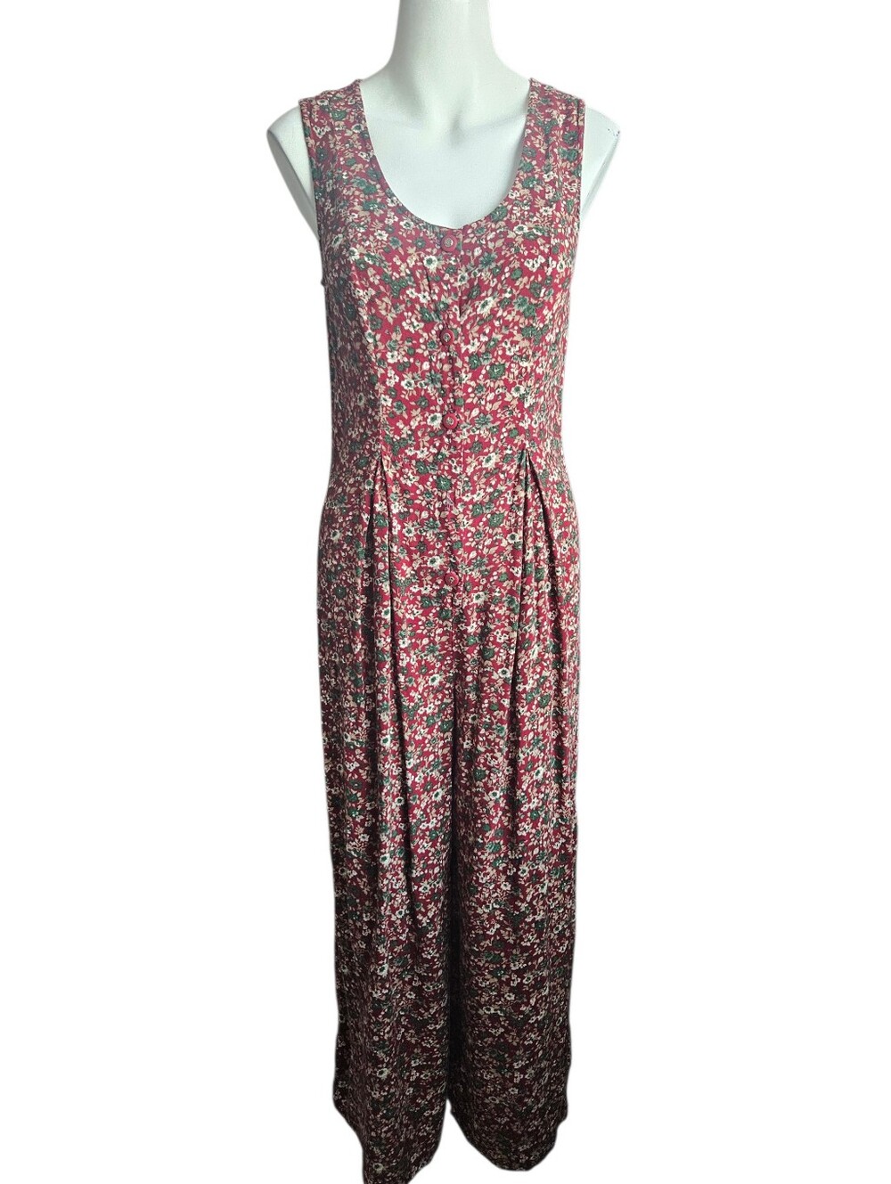 Vtg 80s 90s All That Jazz Red Floral Sleeveless Jumpsuit Sz 7/8 Cottagecore Boho